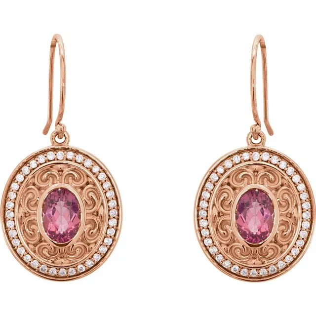14K White Pink Tourmaline & 1/3 CTW Diamond Earrings-