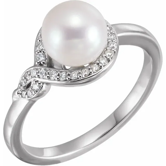 14K White Cultured Freshwater Pearl & 1/1 CTW Diamond Bypass Ring