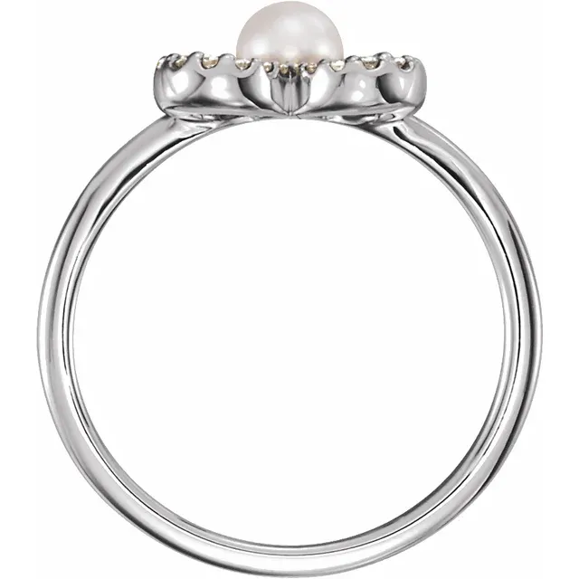 14K White Freshwater Cultured Pearl & 1/6 CTW Diamond Ring-