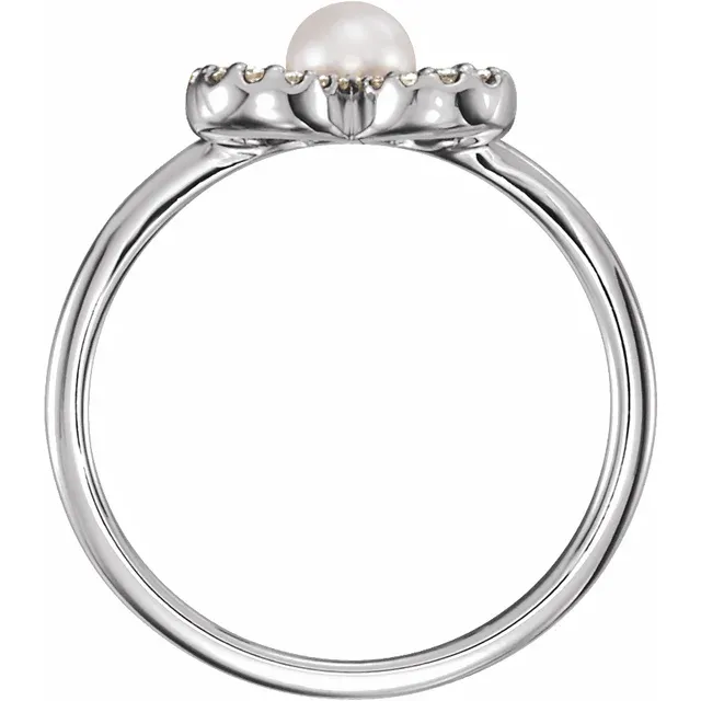 14K White Freshwater Cultured Pearl & 1/6 CTW Diamond Ring
