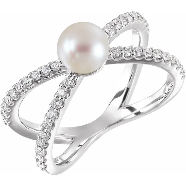 14K White Freshwater Cultured Pearl & 1/3 CTW Diamond Ring-
