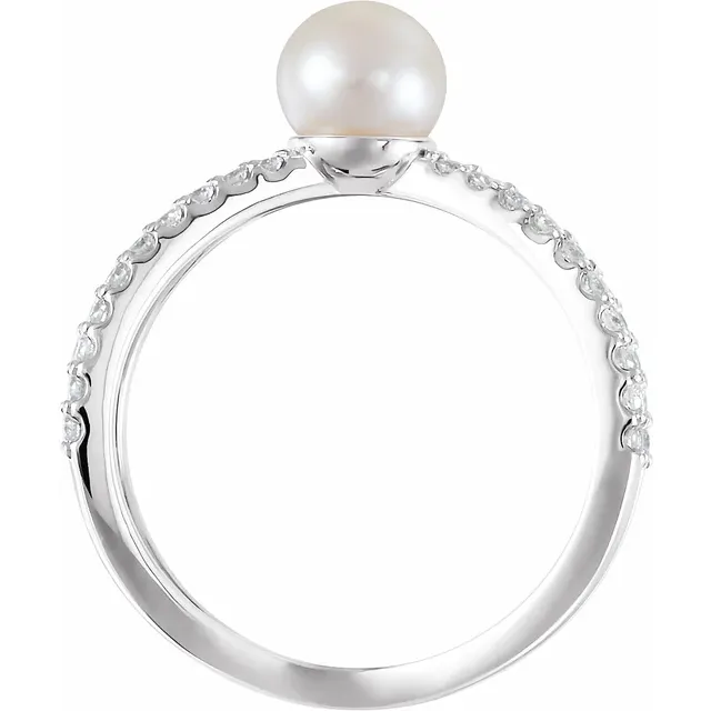 14K White Freshwater Cultured Pearl & 1/3 CTW Diamond Ring-