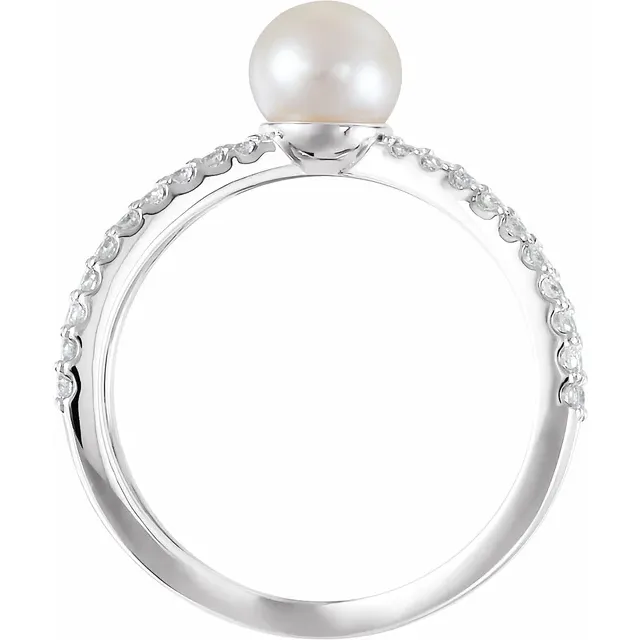 14K White Freshwater Cultured Pearl & 1/3 CTW Diamond Ring