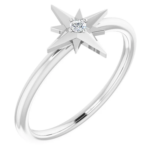14K White .3 CT Diamond Star Ring