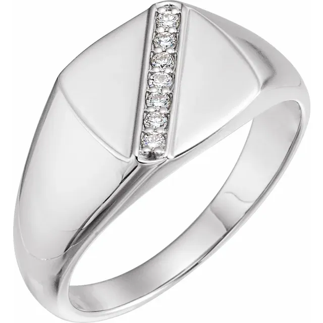 14K White 1/10 CTW Diamond 12 mm Square Signet Ring-