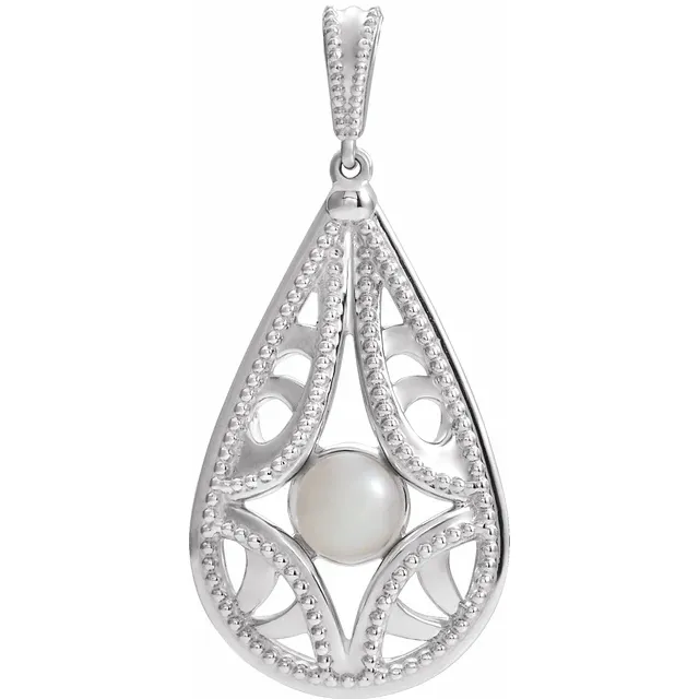 14K White Vintage-Inspired Freshwater Cultured Pearl Pendant-