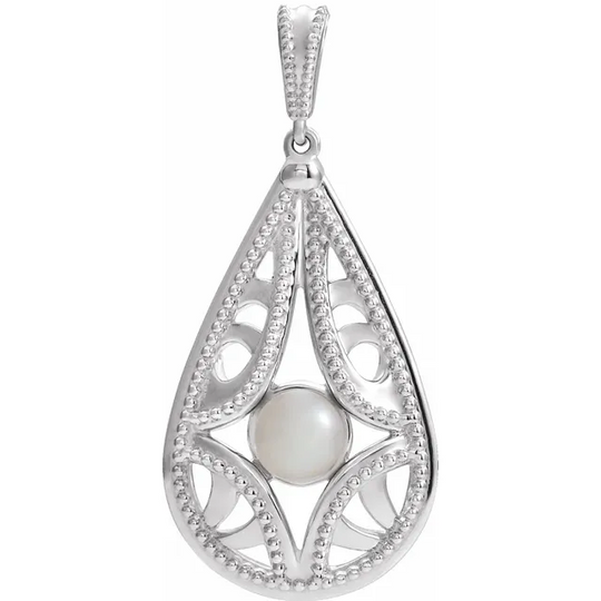 14K White Vintage-Inspired Freshwater Cultured Pearl Pendant