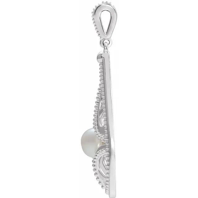 14K White Vintage-Inspired Freshwater Cultured Pearl Pendant-