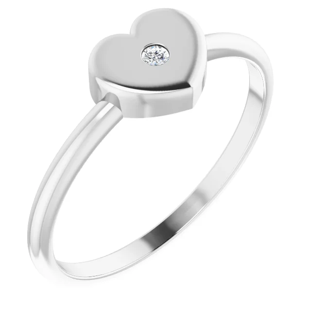 14K White .01 CT Diamond Solitaire Heart Youth Ring-