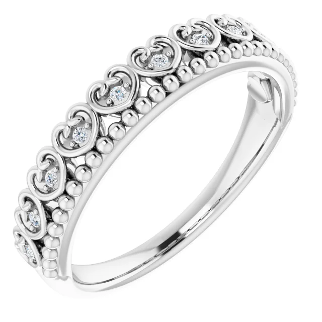 14K White .05 CTW Diamond Beaded Heart Stackable Ring-