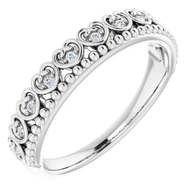 14K White .5 CTW Diamond Beaded Heart Stackable Ring
