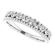 14K White .5 CTW Diamond Beaded Heart Stackable Ring