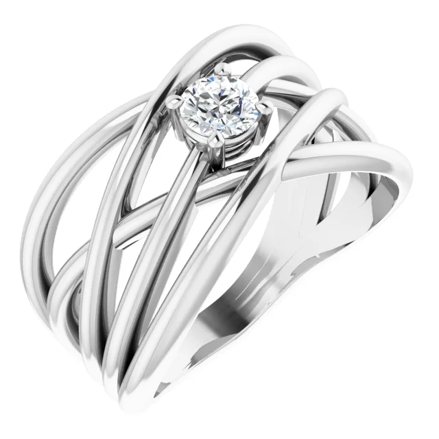 14K White 1/4 CT Diamond Solitaire Criss-Cross Ring-