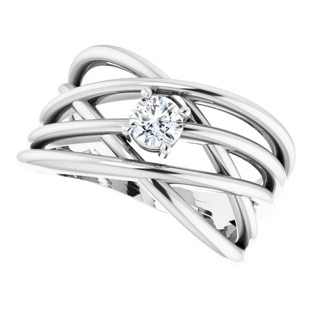 14K White 1/4 CT Diamond Solitaire Criss-Cross Ring