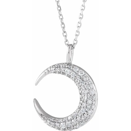 14K White 1/3 CTW Diamond Crescent Moon 16-18" Necklace