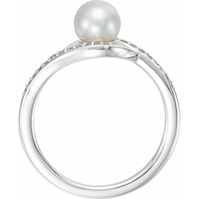 14K White Freshwater Cultured Pearl & 1/8 CTW Diamond Ring-