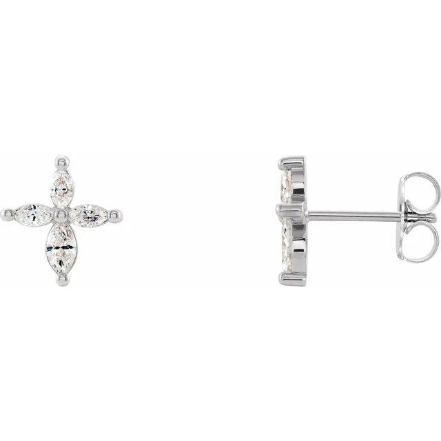 14K White 1/3 CTW Diamond Cross Earrings-