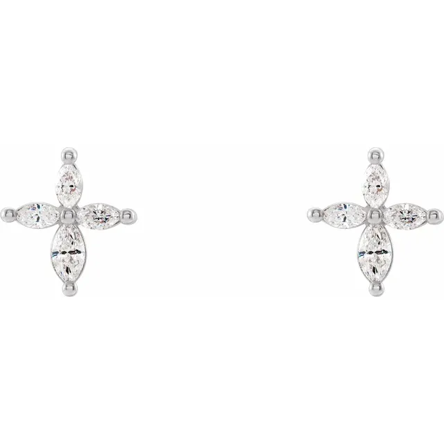 14K White 1/3 CTW Diamond Cross Earrings-