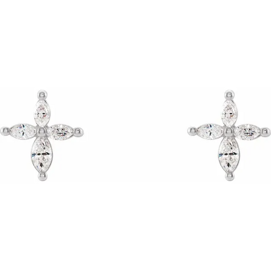 14K White 1/3 CTW Diamond Cross Earrings
