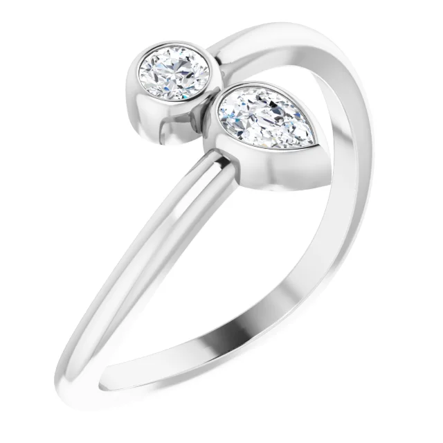 14K White 1/4 CTW Diamond Bezel-Set Bypass Ring-