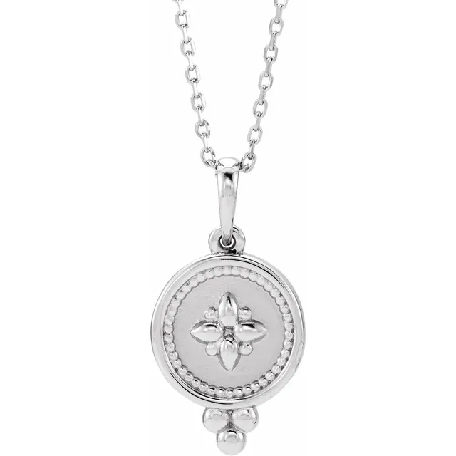 14K White Beaded Disc 16-18" Necklace-