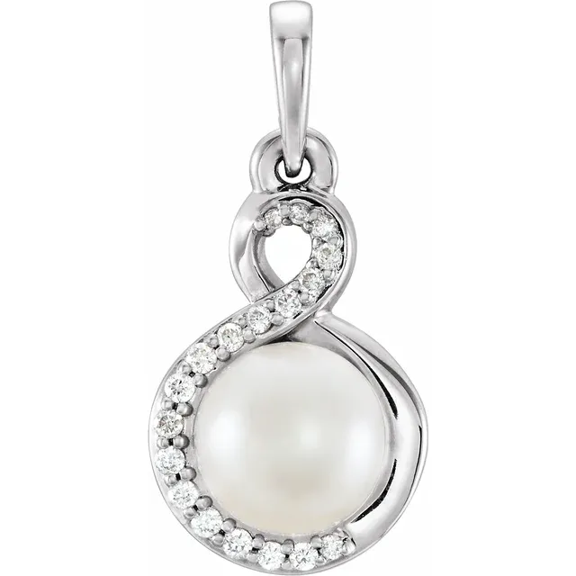 14K White Freshwater Cultured Pearl & .07 CTW Diamond Pendant-