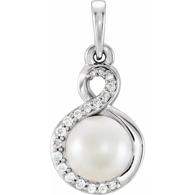 14K White Freshwater Cultured Pearl & .7 CTW Diamond Pendant