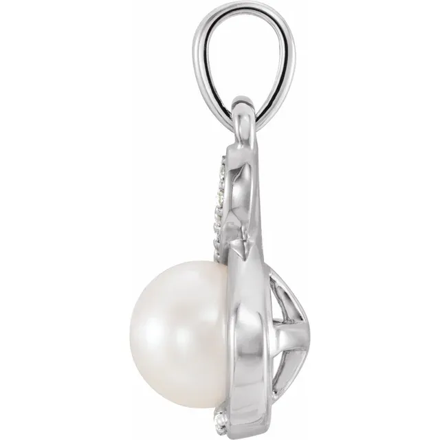 14K White Freshwater Cultured Pearl & .07 CTW Diamond Pendant-