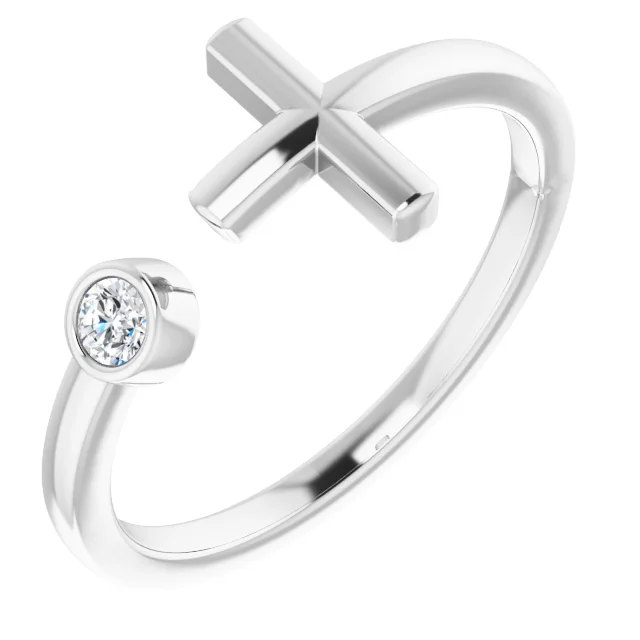 14K White .06 CTW Diamond Negative Space Cross Ring-