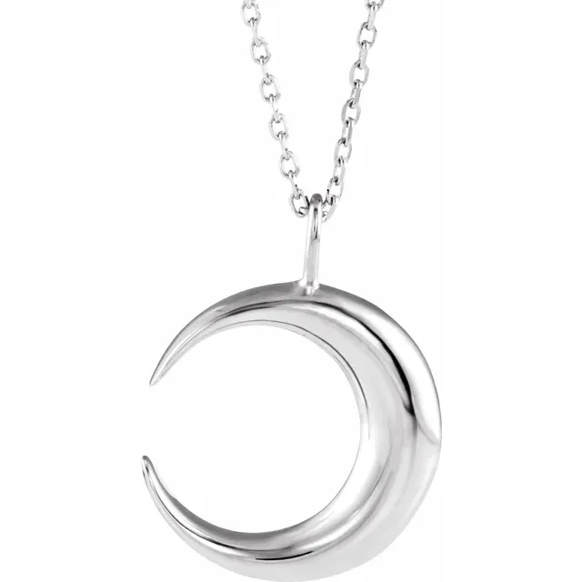 14K White Crescent Moon 16-18" Necklace-