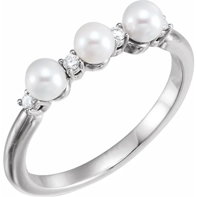 14K White Freshwater Cultured Pearl & .05 CTW Diamond Ring-