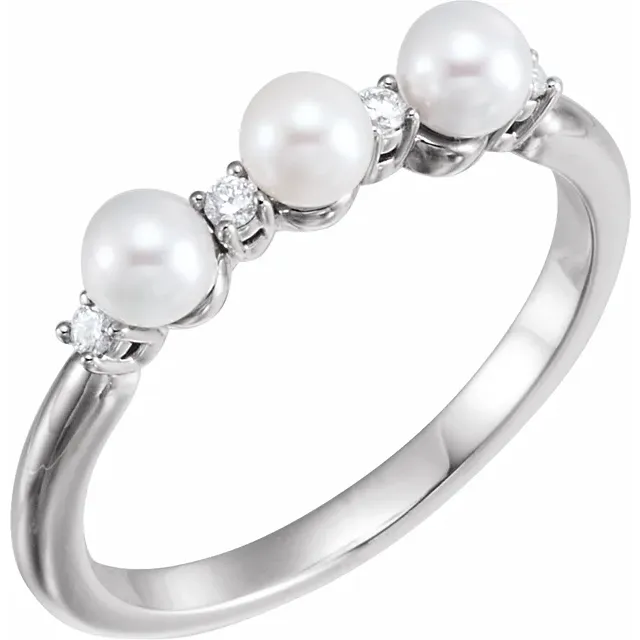 14K White Freshwater Cultured Pearl & .5 CTW Diamond Ring
