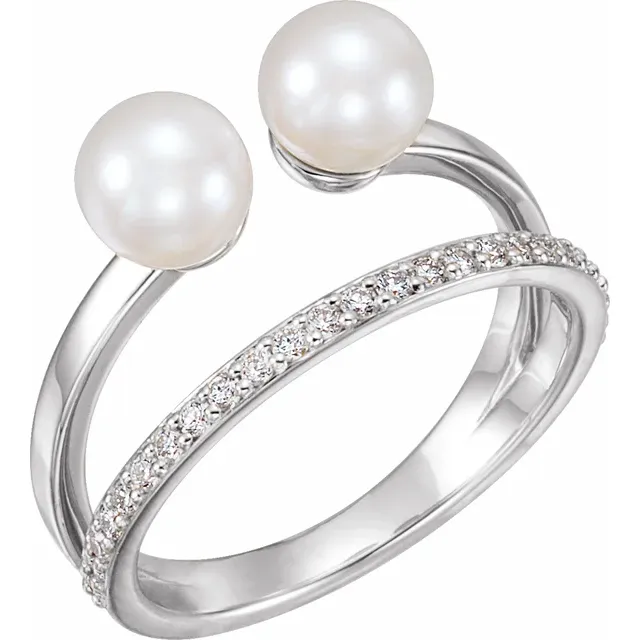14K White Freshwater Cultured Pearl & 1/5 CTW Diamond Ring-