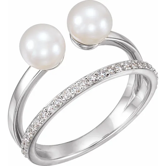 14K White Freshwater Cultured Pearl & 1/5 CTW Diamond Ring