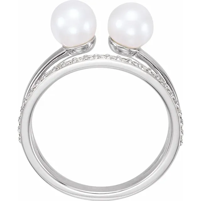 14K White Freshwater Cultured Pearl & 1/5 CTW Diamond Ring-