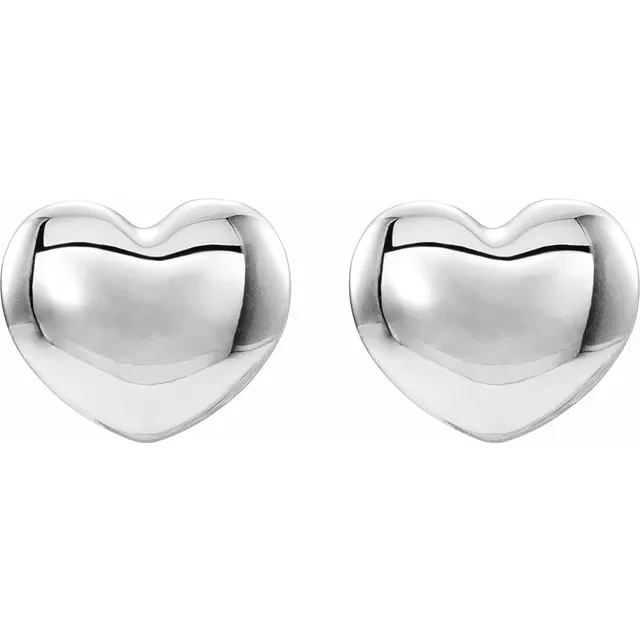14K White 5.9x5.4 mm Youth Puffed Heart Earrings
