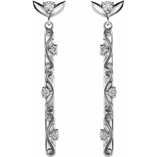 14K White 1/8 CTW Diamond Vintage-Inspired Dangle Earrings