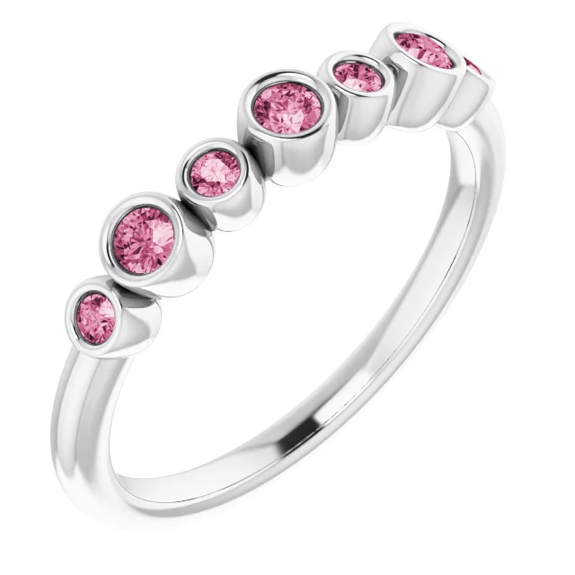 14K White Pink Tourmaline Bezel-Set Ring-