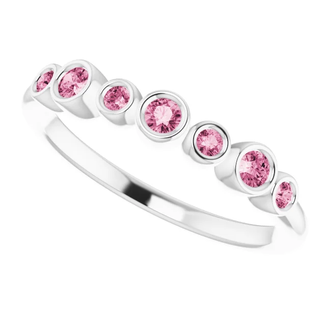 14K White Pink Tourmaline Bezel-Set Ring-