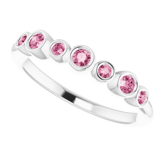14K White Pink Tourmaline Bezel-Set Ring