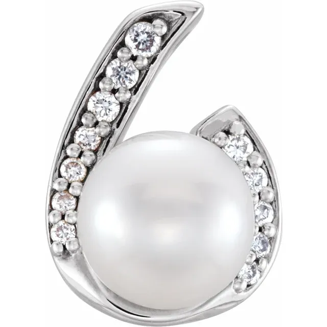 14K White Freshwater Cultured Pearl & .06 CTW Diamond Pendant-