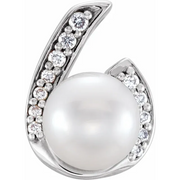 14K White Freshwater Cultured Pearl & .6 CTW Diamond Pendant