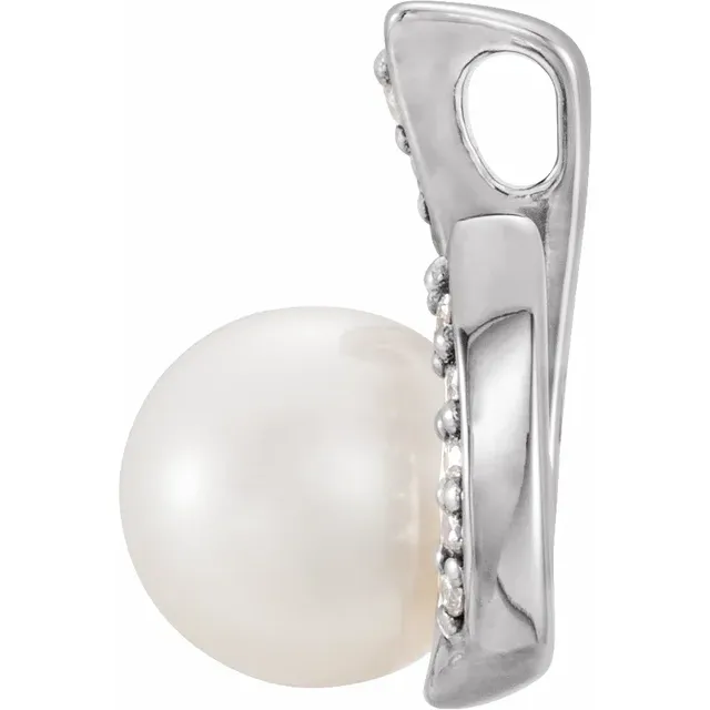 14K White Freshwater Cultured Pearl & .06 CTW Diamond Pendant-