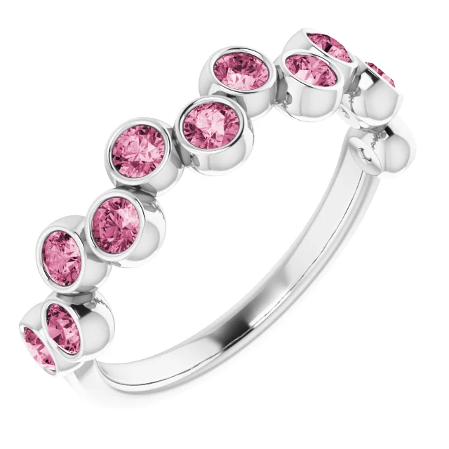14K White Pink Tourmaline Bezel-Set Ring-