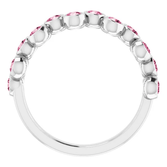 14K White Pink Tourmaline Bezel-Set Ring