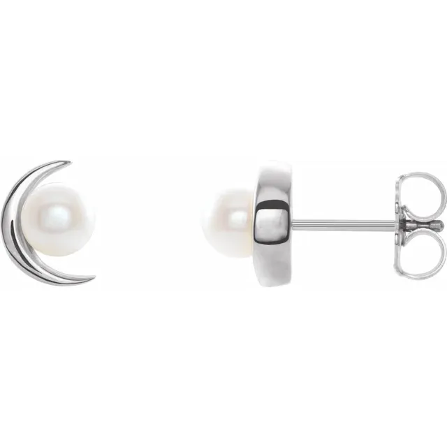 14K White Freshwater Cultured Pearl Earrings-