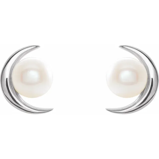 14K White Freshwater Cultured Pearl Earrings-