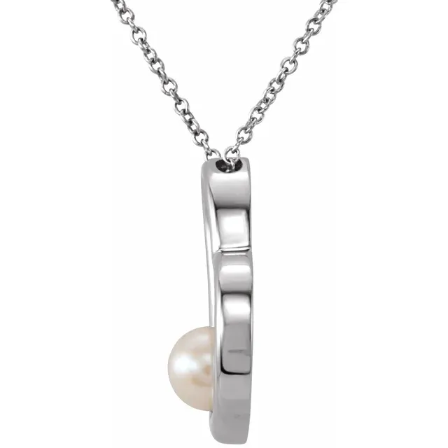 14K White Freshwater Cultured Pearl Heart 18" Necklace-