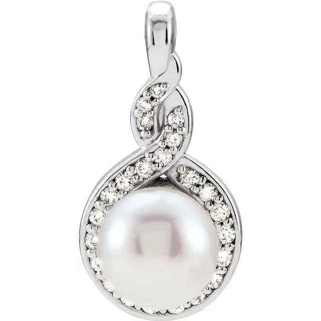 14K White Akoya Cultured Pearl & 1/10 CTW Diamond Pendant-