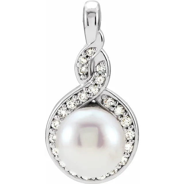 14K White Akoya Cultured Pearl & 1/1 CTW Diamond Pendant